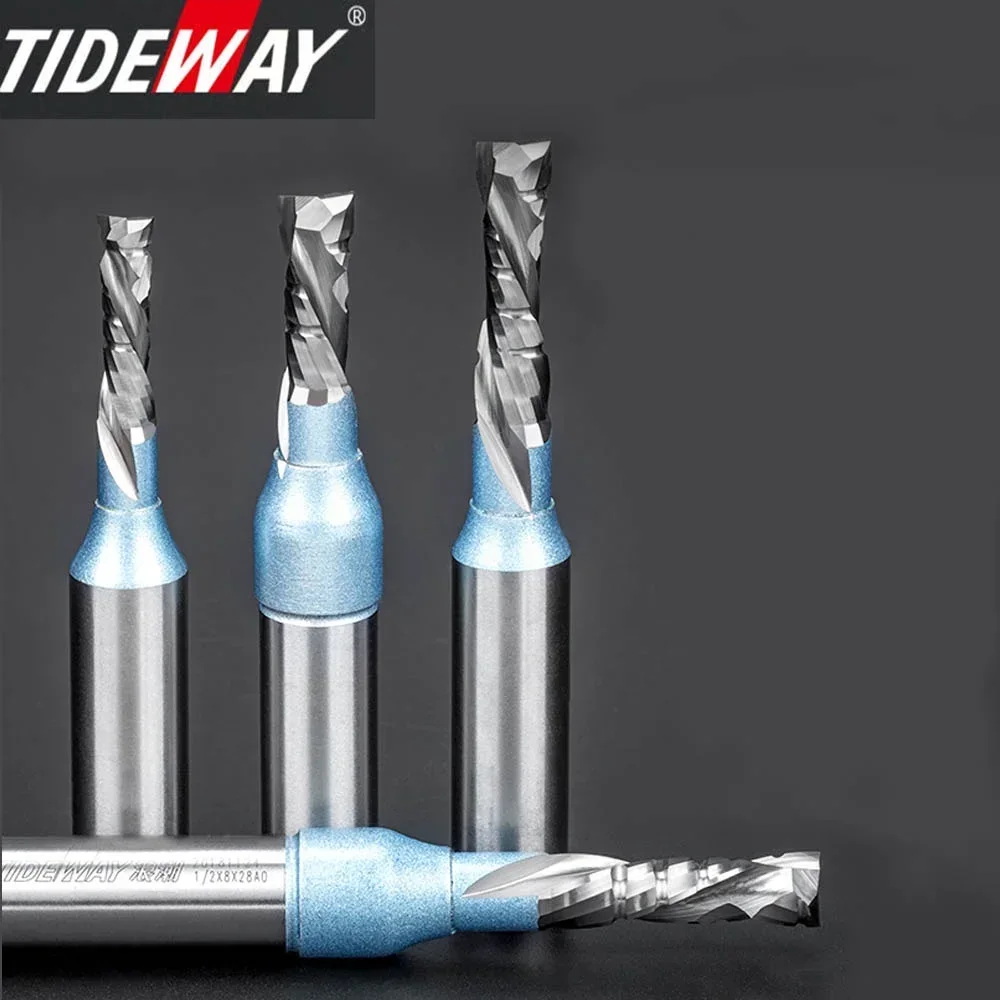 Фото Фреза компрессионная Tideway TCT для деревообработки, прямая, для вертикальной и горизонтальной резки, для нарезки пазов, спиральная фреза №1