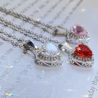 fashion cubic zircon crystal love heart pendant necklace geometric romantic chain choker necklace for women jewelry