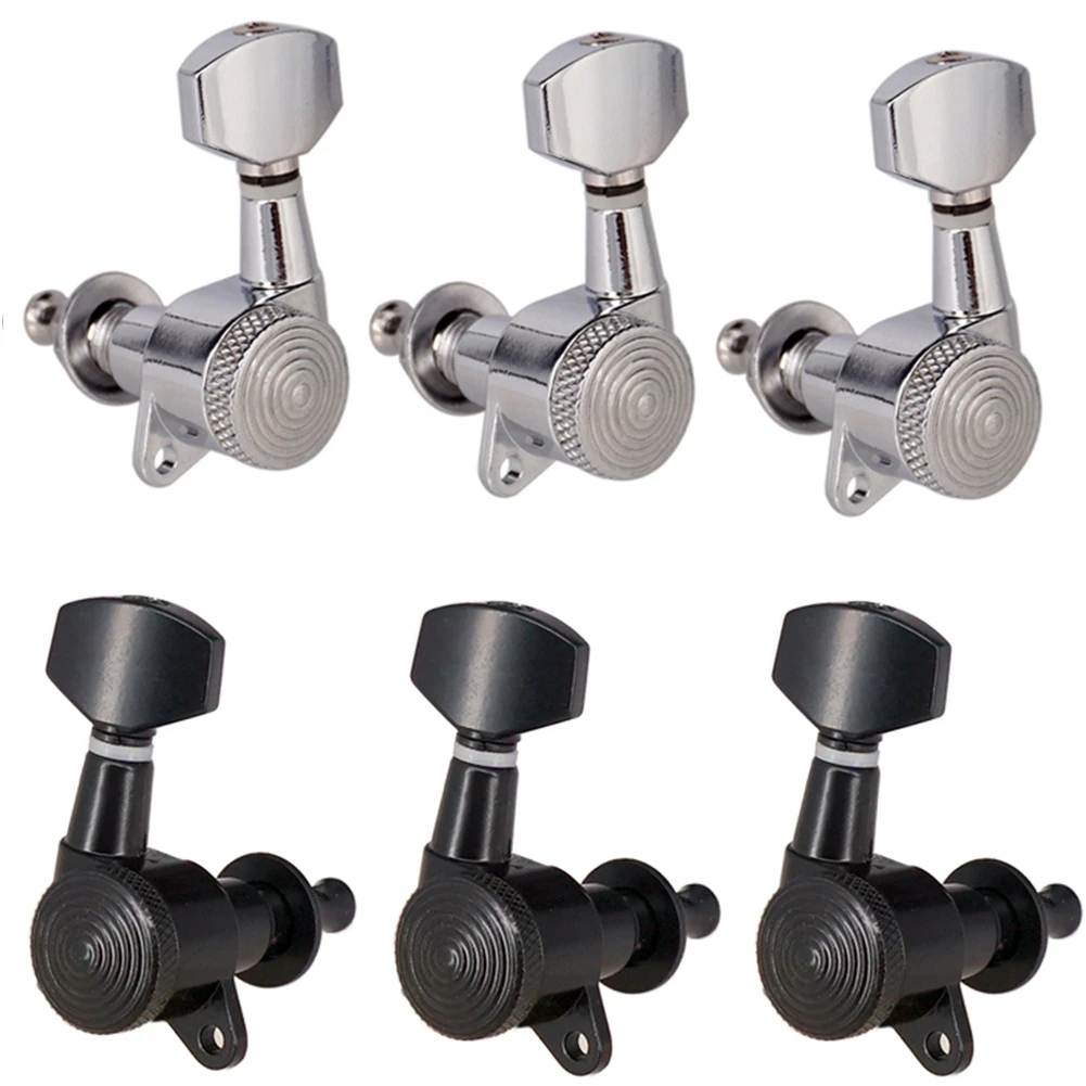 

6Pcs Acoustic Guitar String Tuning Pegs Locking Tuner Keys Machine Heads 3R3L Chrome Black Three Left Three Right W/ Lock String
