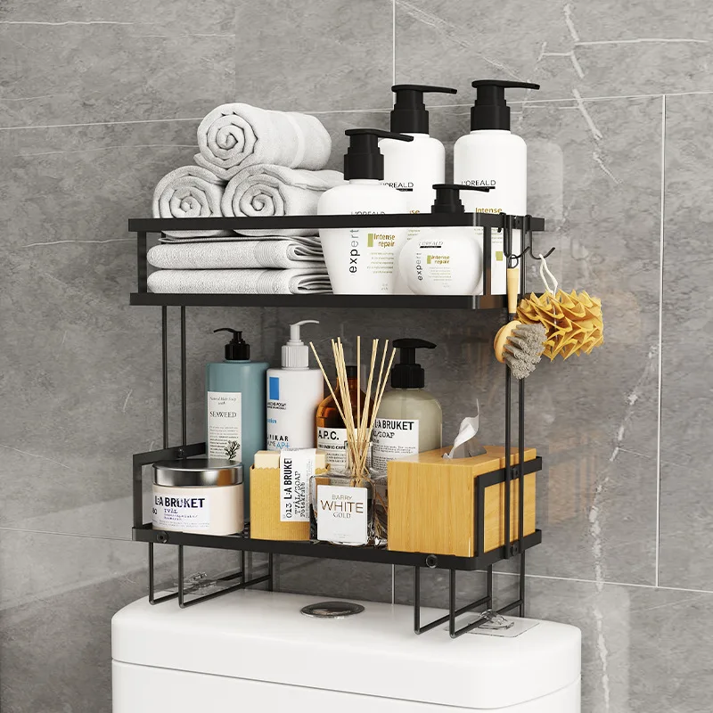 

049HOME No Drill Bathroom Organizer with Hook Multi-layer Storage Shelf Above The Toilet Tank Rack Shampoo Holder Tissue Holders
