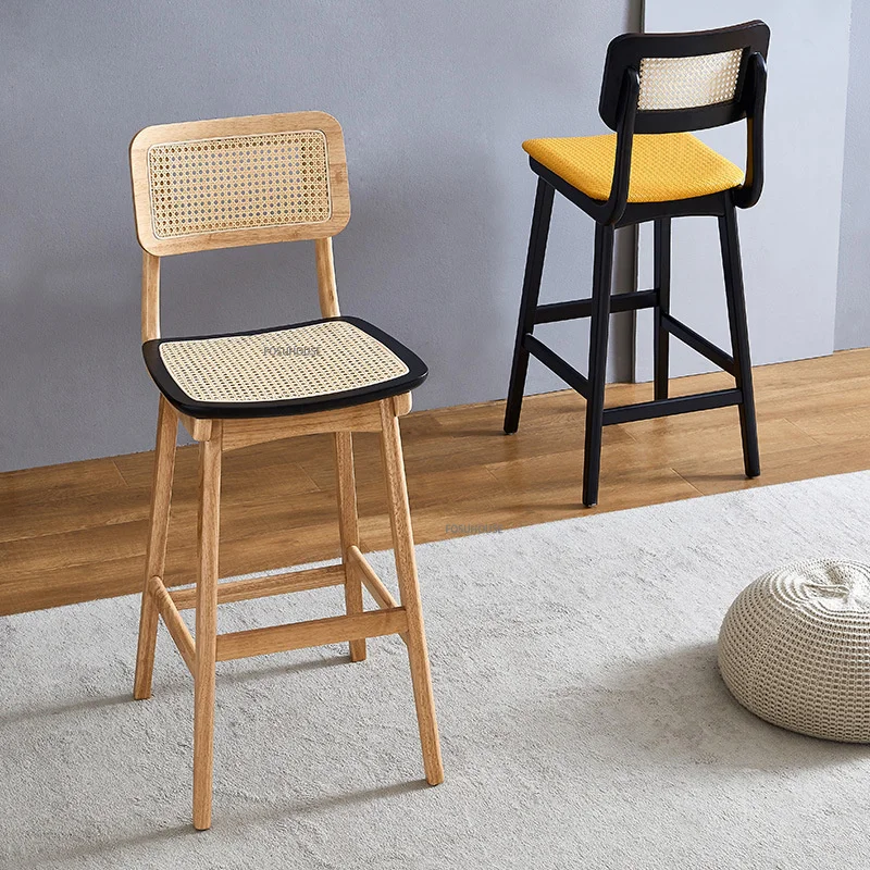 

Креативные стулья из ротанга для ресторана, кафе, барные стулья в скандинавском стиле из массива дерева для кухни, высокие барные стулья, роскошная мебель для дома, спинка, стул H
