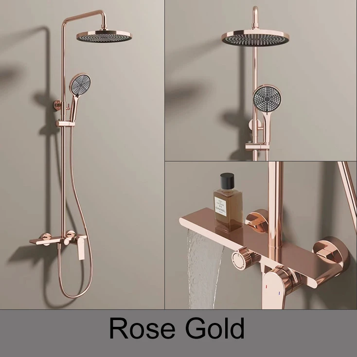 Розовое золото, фортепиано, душевой набор для ванной комнаты, 12-дюймовая круглая насадка для тропиано, смеситель для горячей и холодной ванной комнаты, аксессуары для фортепиано, душевая система для ванны
