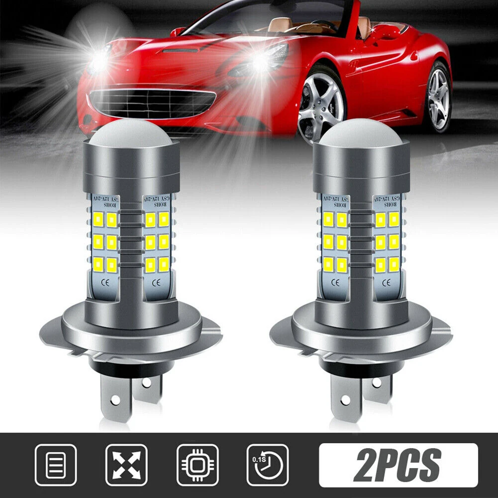 2x H7 LED Headlight Bulb Kit High/Low Beam Super Bright 6000K White High Power Fog Light Bulb Waterproof Heat-resistant Parts