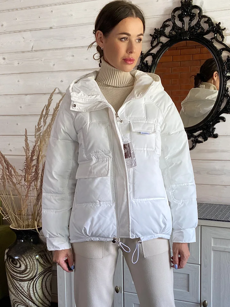 2023 Winter Parka Coat Women Hooded Down Cotton Jacket Female Casual Loose Thick Warm Short Coat Basic Fashion Solid Outwear