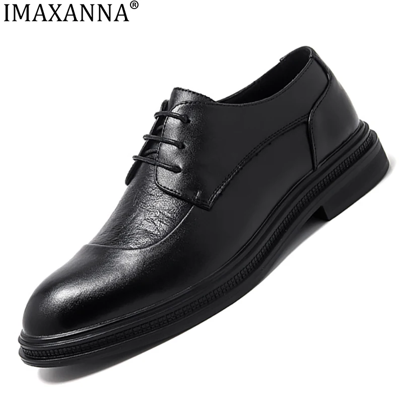 

Мужские кожаные туфли IMAXANNA, деловые классические дышащие низкие повседневные туфли, обувь для свадьбы, банкета, офиса, Дерби