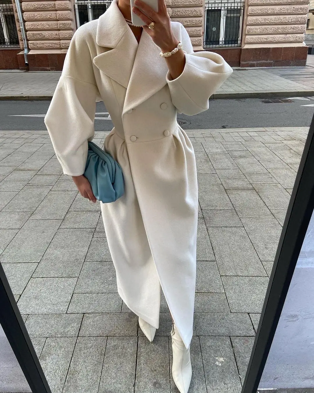 

2022 Fall Winter Lantern Sleeve Women Woolen Coat Lapel Elegant Office Lady Long Jackets Windbreaker Thick Streetwear Female