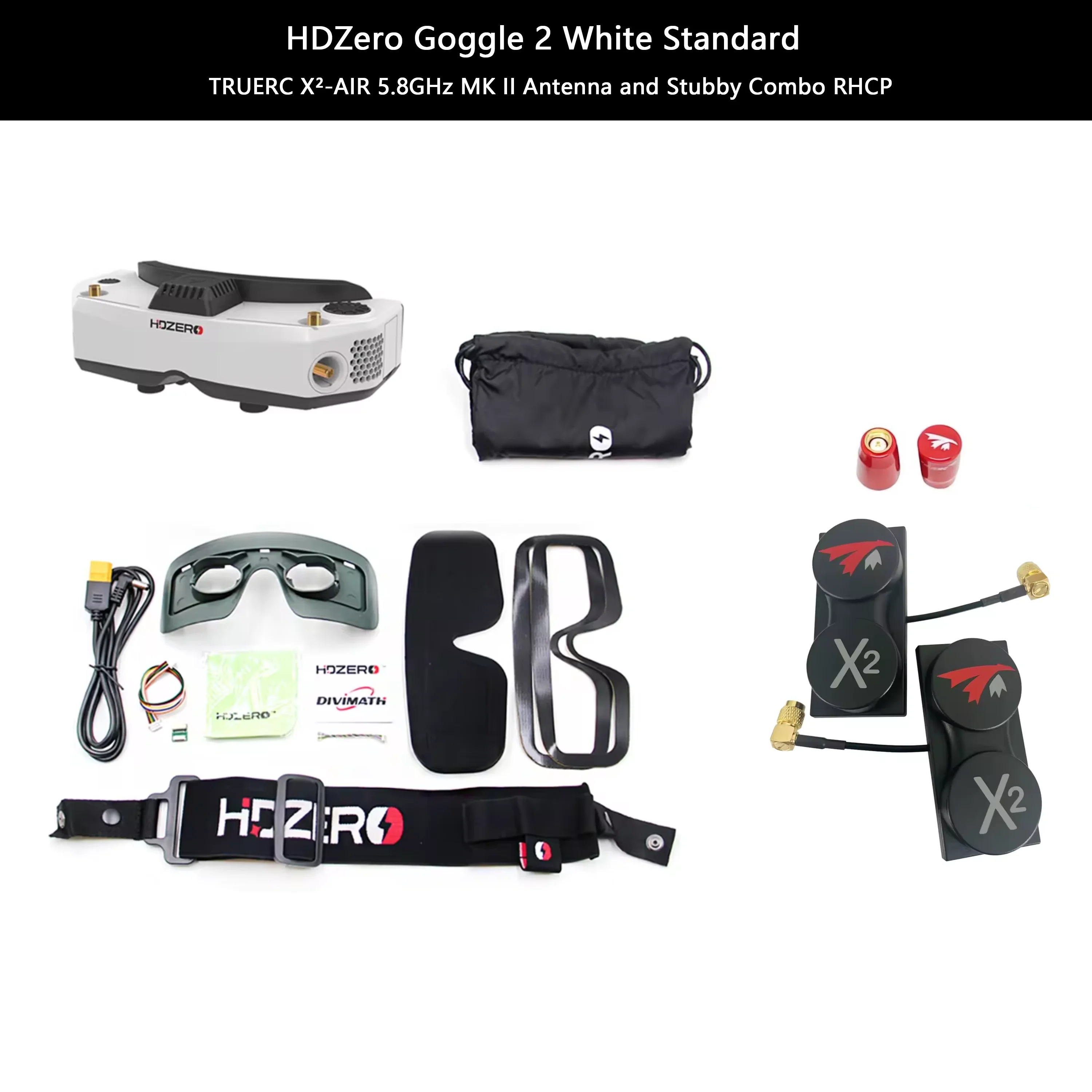 HDZero FPV Goggles2 White + TrueRC X2-Air MKII + Stubby antennas