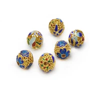 2pcs brass hollow out metal spacer beads accessories cloisonne flower loose beads charm for bracelet earrings making supplies