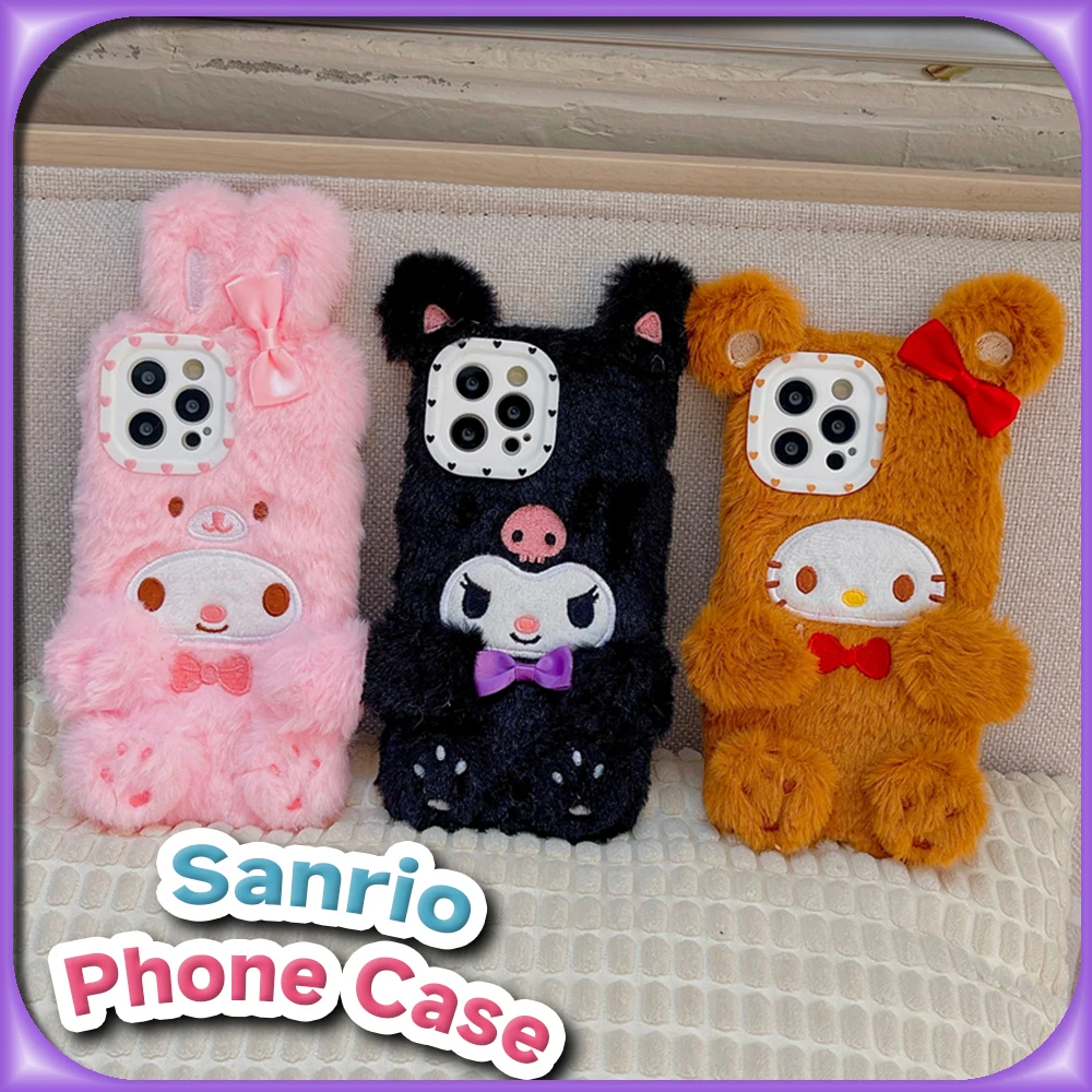 Kawaii Teddy Beer Hello Kitty плюшевый чехол для куклы 3D IPhone 15 14 13 12 11 Pro Max Sanrio Anime Kuromi My Melody