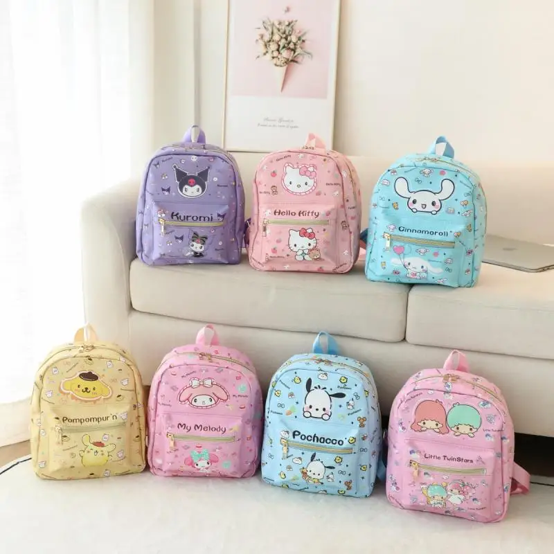 

Cartoon Kawaii Sanrioed Kuromi My Melody Hellokittys Cinnamoroll Pachacco Backpack Cute Girl Heart Leather Casual Small Book Bag