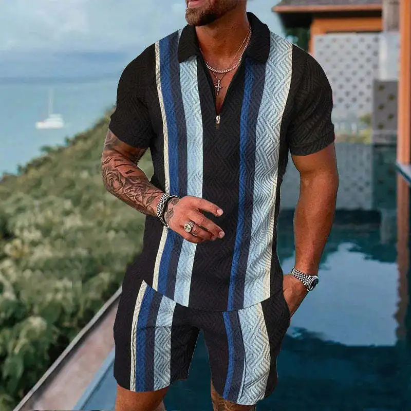 Luxury Polo Shirt 2 Piece Outfit Summer Men's 3D Print Man Fashion Hawaiian Beach Vacation Short Sleeve Tracksuit Set