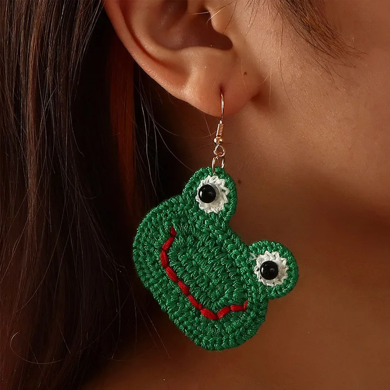 

1 Pair Trendy Animal Frog Stud Earrings Drop Earring Geometric Exaggerated Woman Girl Kids Punk Jewelry Knitted Wool Earrings