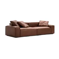 Leather sofa with four seats in a row. Small family type of cowhide living room on the first floor. Italian minimalist Nordic Li