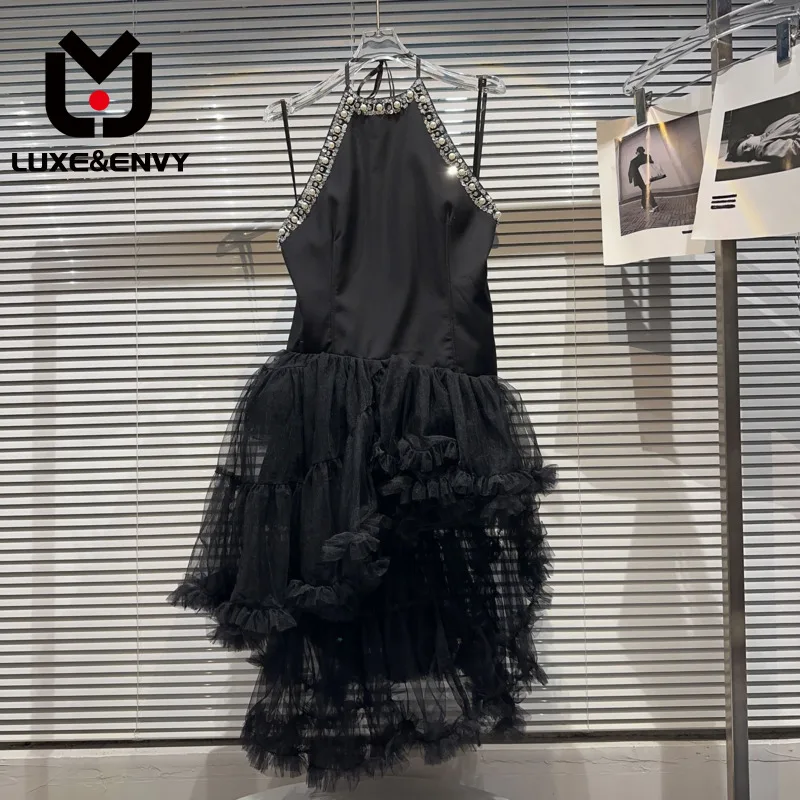 

Роскошные и ENVY 2023, летние новые банкетные платья высокого качества, Сетчатое асимметричное платье без рукавов с глубоким вырезом и бисером