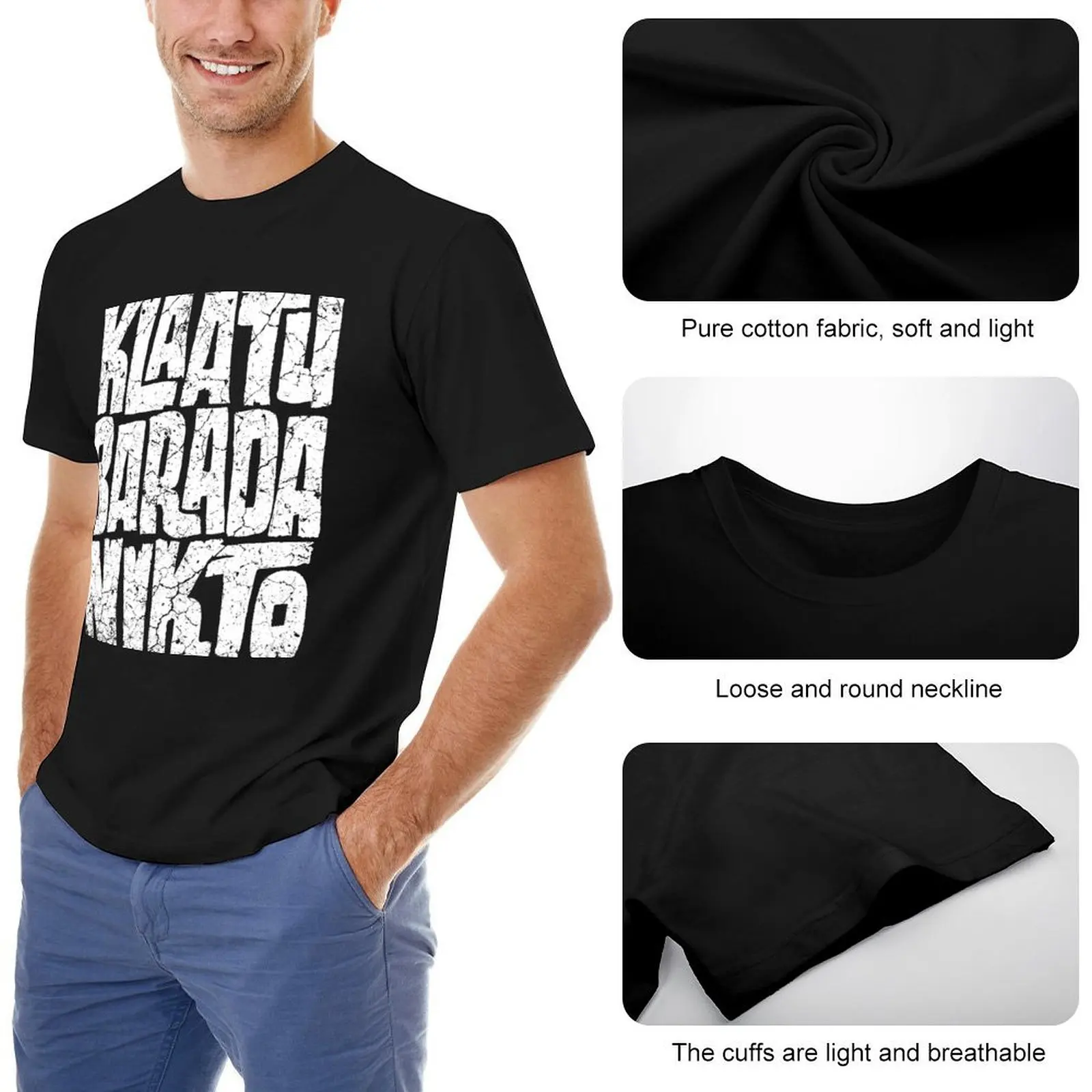 Футболка KLAATU BARADA NIKTO на заказ черные топы больших размеров летняя одежда простые