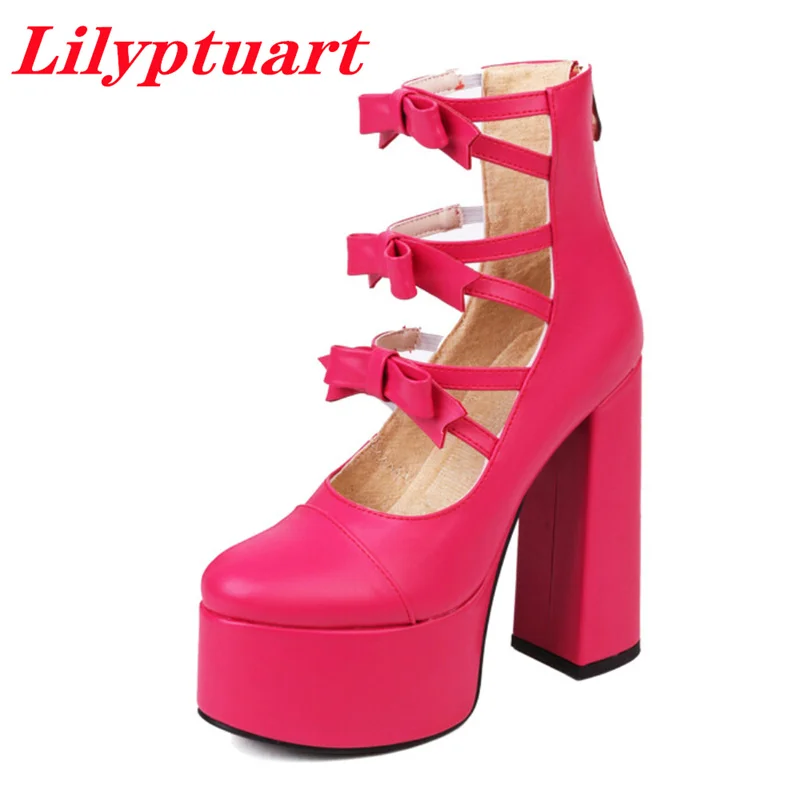 

LILYPTUART ZA Women Boots,2022winter, Fashionable Sweet Hollow Bow Thick Sole Thick High Heel Boots, Luxury Designer Shoes, Boat