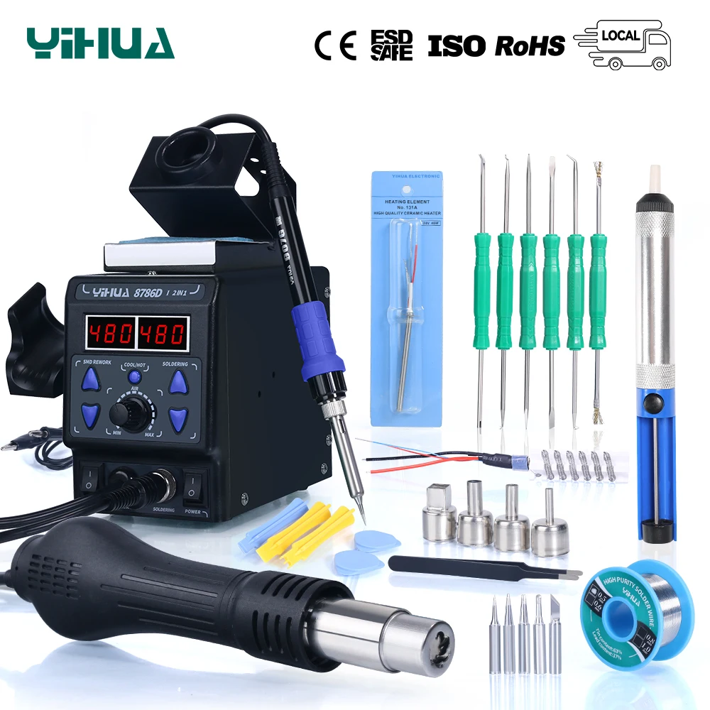 

YIHUA 8786D-I 2 in 1 Solder Iron Hot Air Soldering Station BGA Rework Station Welding Equipment Phone Repair Tools