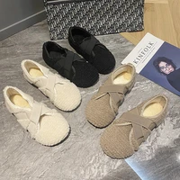 luxury lambwool moccasins femme winter cotton shoes women warm plush loafers comfy curly sheep fur fashion design muller shoes