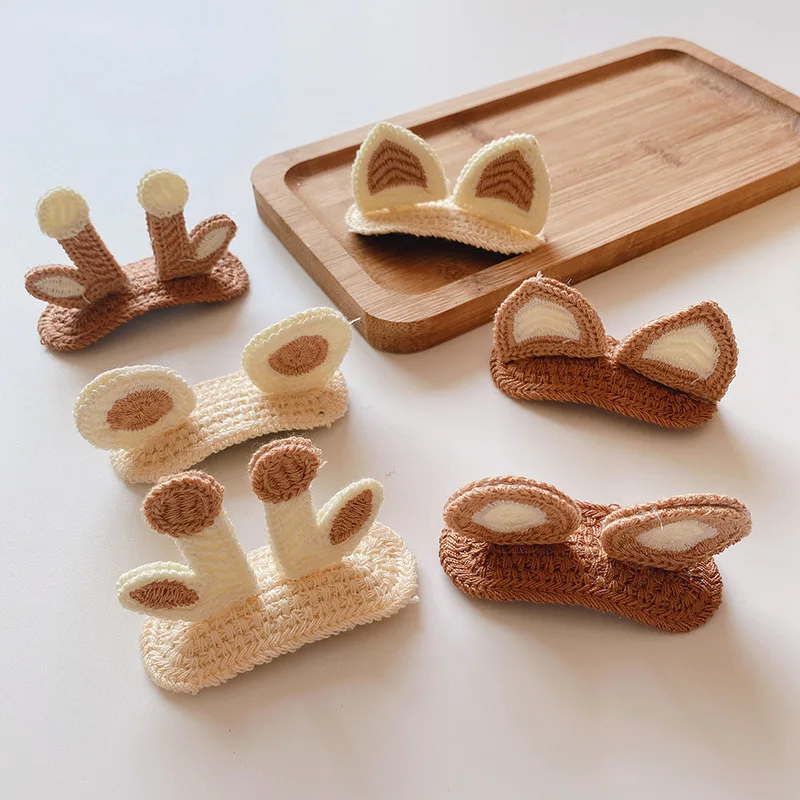 

2pcs/set Korean Milk Tea Hairpin for Baby Girl Cute Autumn Winter Plush Antler Cat Ears Hair Clip Baby Girl Hair Accessories