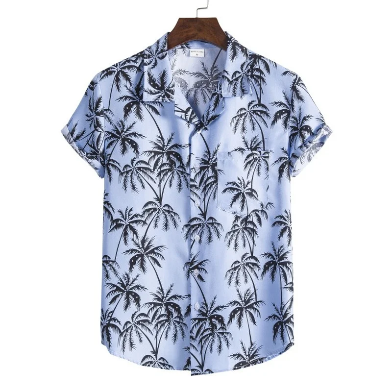 Summer Fashion Shirts Men's Oversized Beach men's Shirt Short Sleeve Coconut Tree Print Hawaiian tops Men's Clothing Camiseta