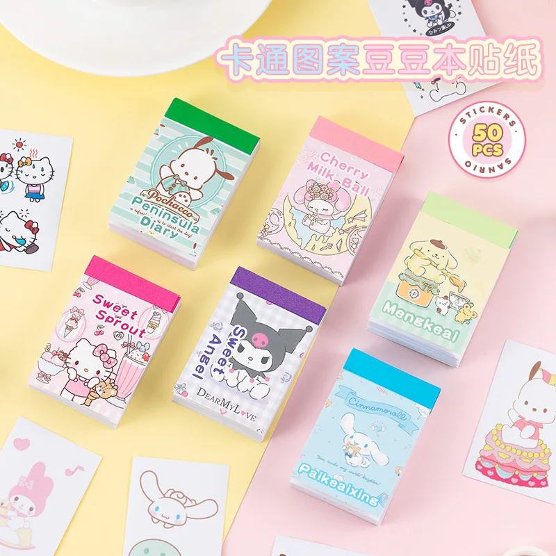 

Kawaii Sanrio Anime Mini Sticker Book Children's Library Kuromi Pochacco Cinnamoroll Bean Book Ledger Decoration Cartoon Gift