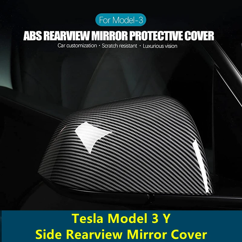 

Car Rearview Mirror Cover Side for Tesla Model 3 Model Y Exterior Accessories ABS Carbon Fiber Side Mirror Housing Trim