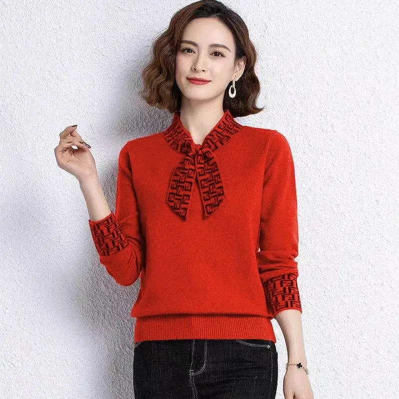 Женский вязаный свитер с рисунком свободный облегающий осенне-весенний Базовая