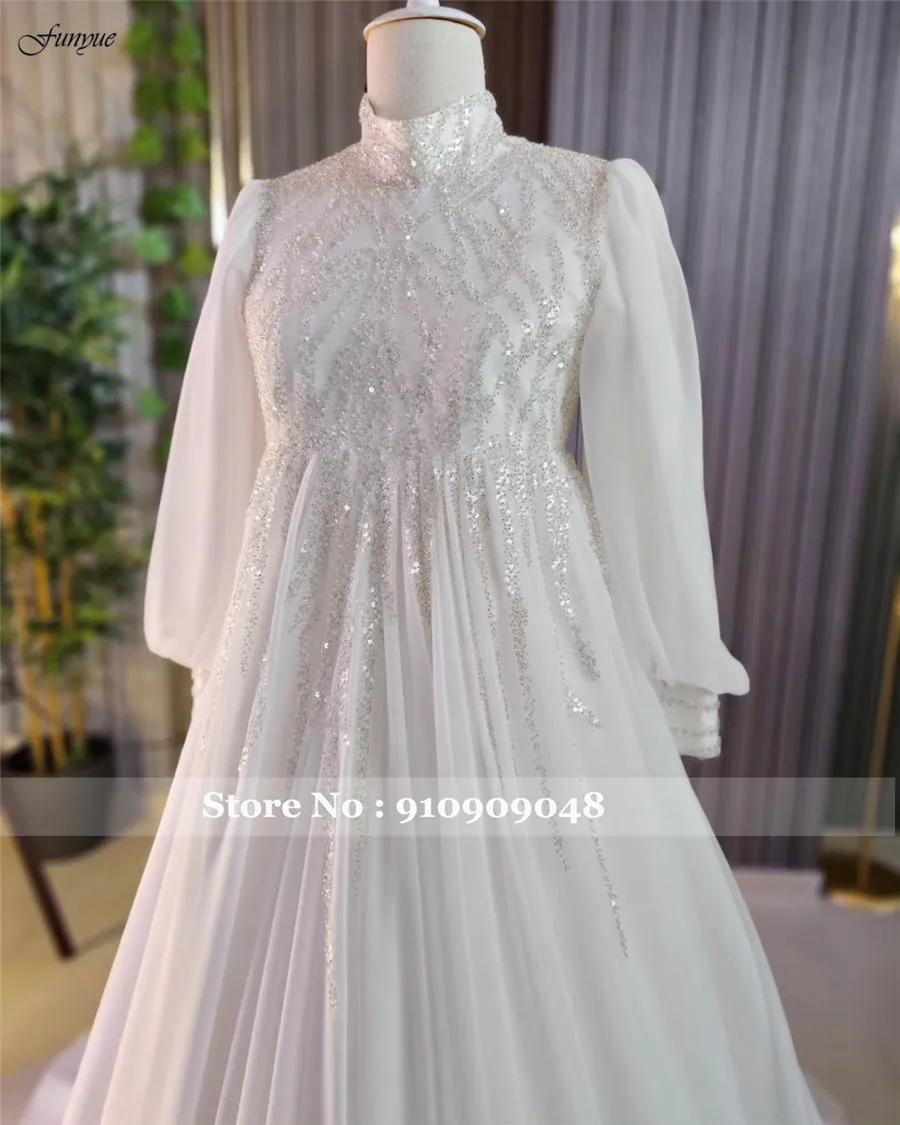 Funyue Vestido De Noiva плюс размер мусульманское свадебное платье в Дубае с высоким