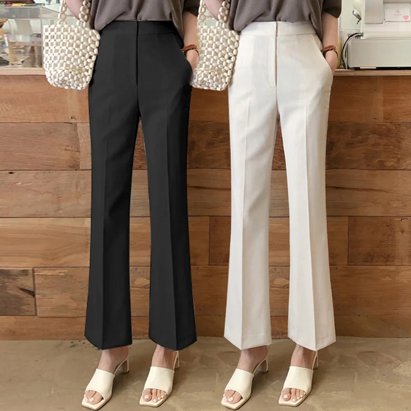 

Spring Autumn New Women Suit Pants High Waist Slim Pockets Female Ankle-Length Pants Fashion Elegant OL Ladies Flare Trousers