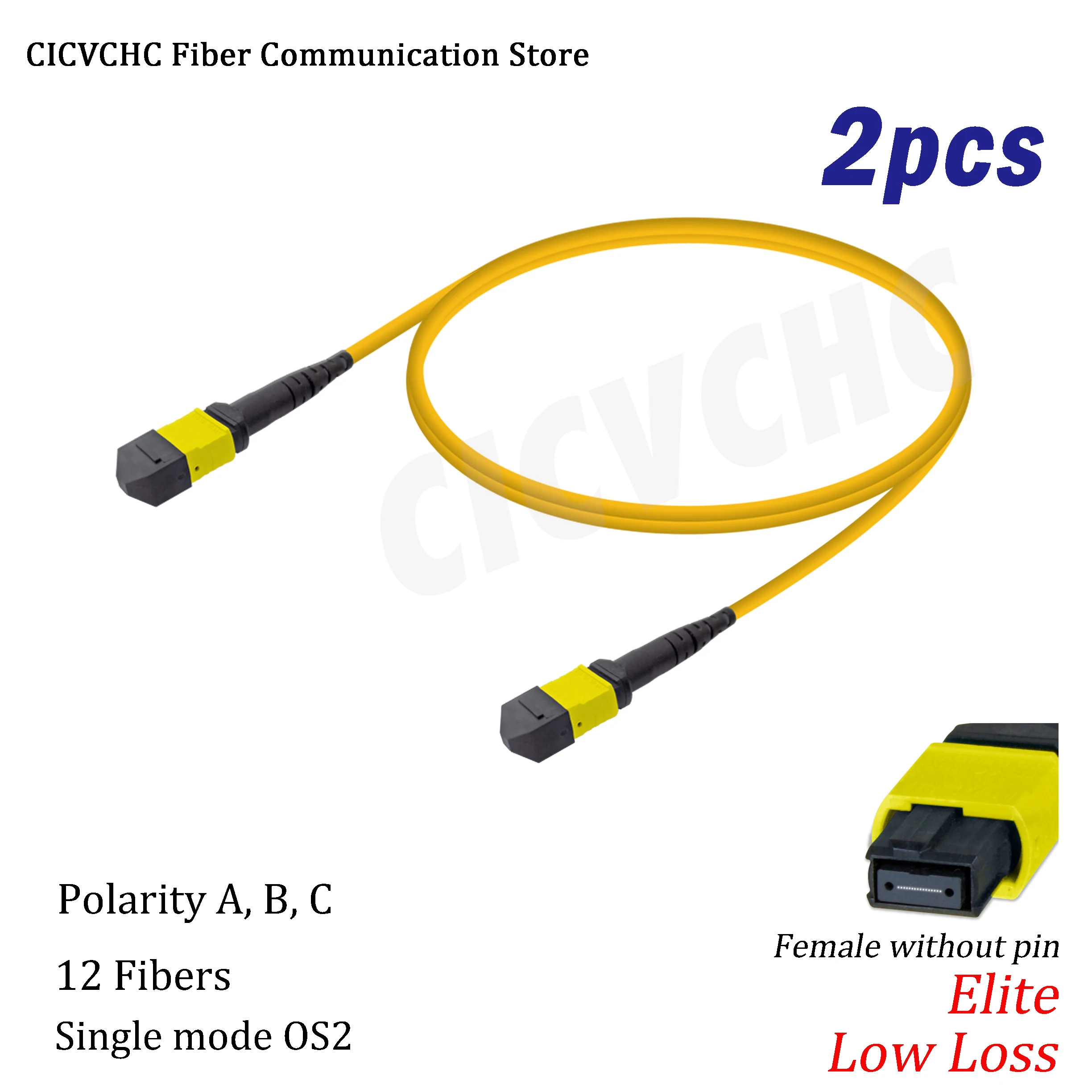 2pcs 12 Fibers Elite MPO/APC(Female)-MPO/APC(Female)-Patchcord-Single Mode G657A2-Polarity A,B,C-Low Loss-3.0mm cable-1m to 10m