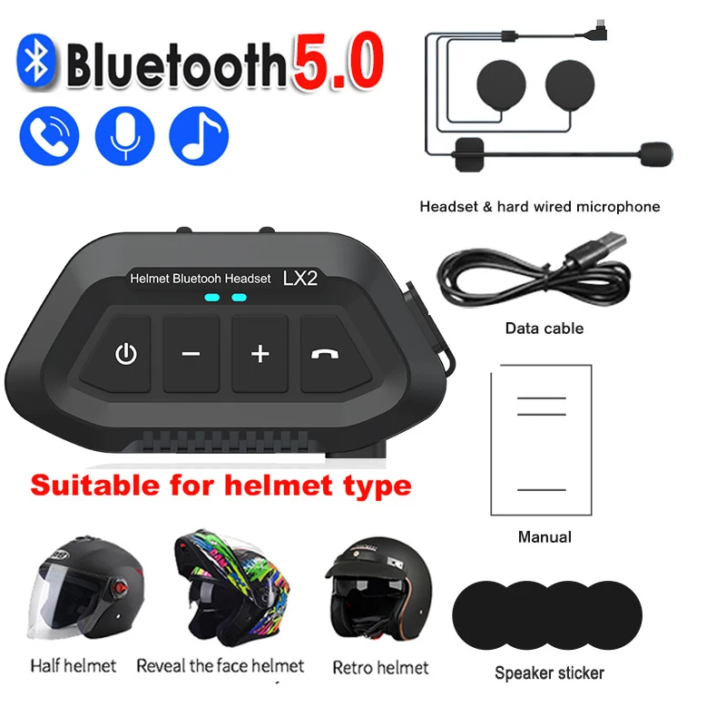 

Bluetooth 5.0 Motorcycle Helmet Headset 1200mAh Wireless Motorcycle Handsfree Stereo Bass Earphone MP3 Speaker IP67 Waterproof