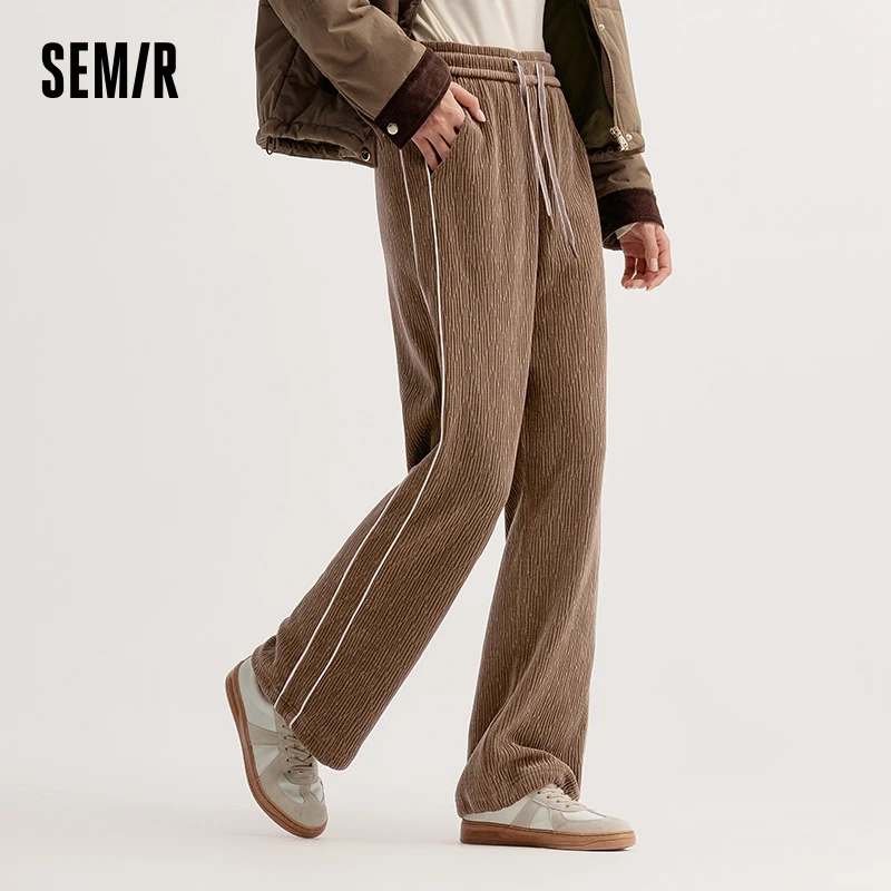 Фото Semir повседневные брюки женские длинные брюки из синели зима 2025 новые контрастные цвета широкие брюки длиной до ног №1