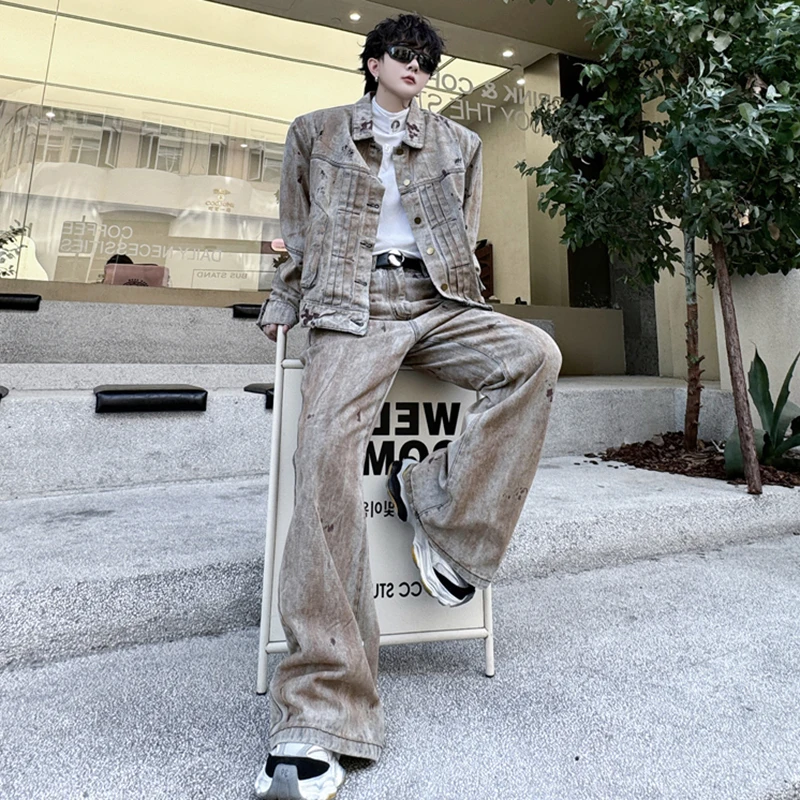 LUZHEN 2024 осенние комплекты джинсовых курток с каракулями прямые джинсы из двух