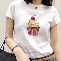 o neck women tops cake graphic simple t shirt white basic t shirt exquisite fashion tee lady casual female summer clothing
