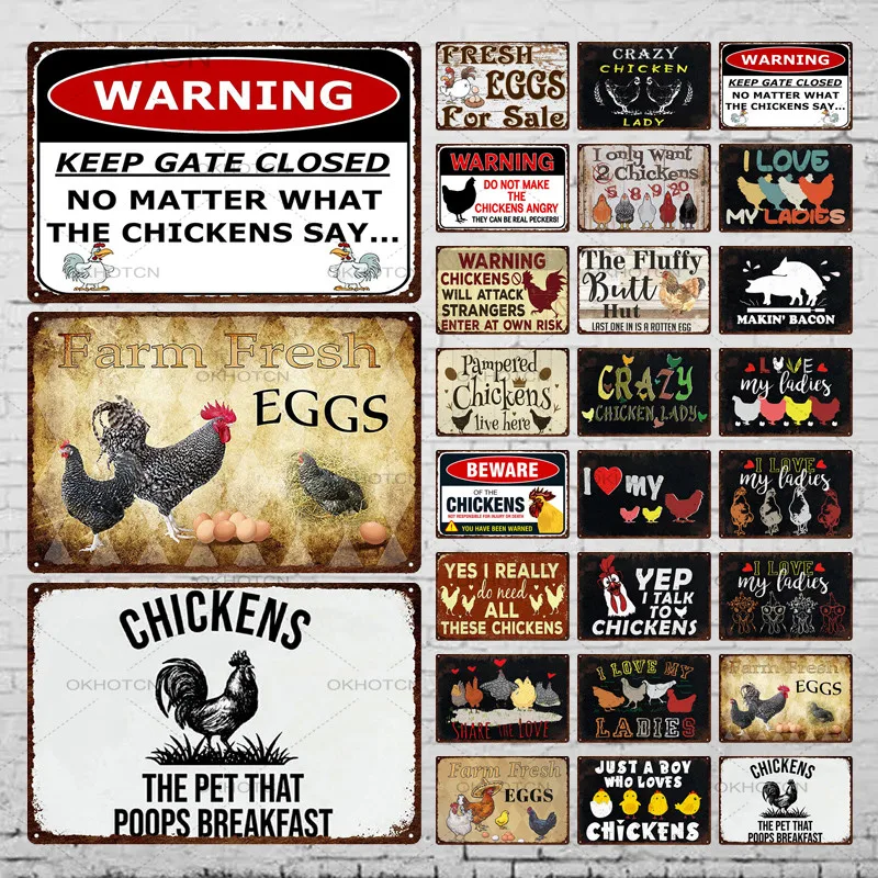 

Warning Art Metal Print Plates Beware of Chickens Courtyard Garden Farmhouse Tin Sign Funny Bird of Prey Metal Poster Plaque