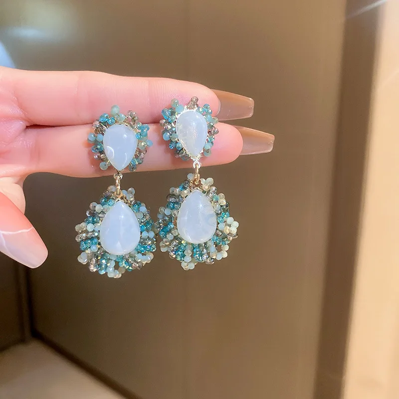 

Японские и корейские новые искусственные зеленые стеклянные бусины, роскошные блестящие серьги