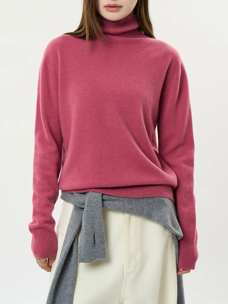 [EAM] Желтый вязаный свитер из 100% шерсти водолазка с длинным рукавом женские