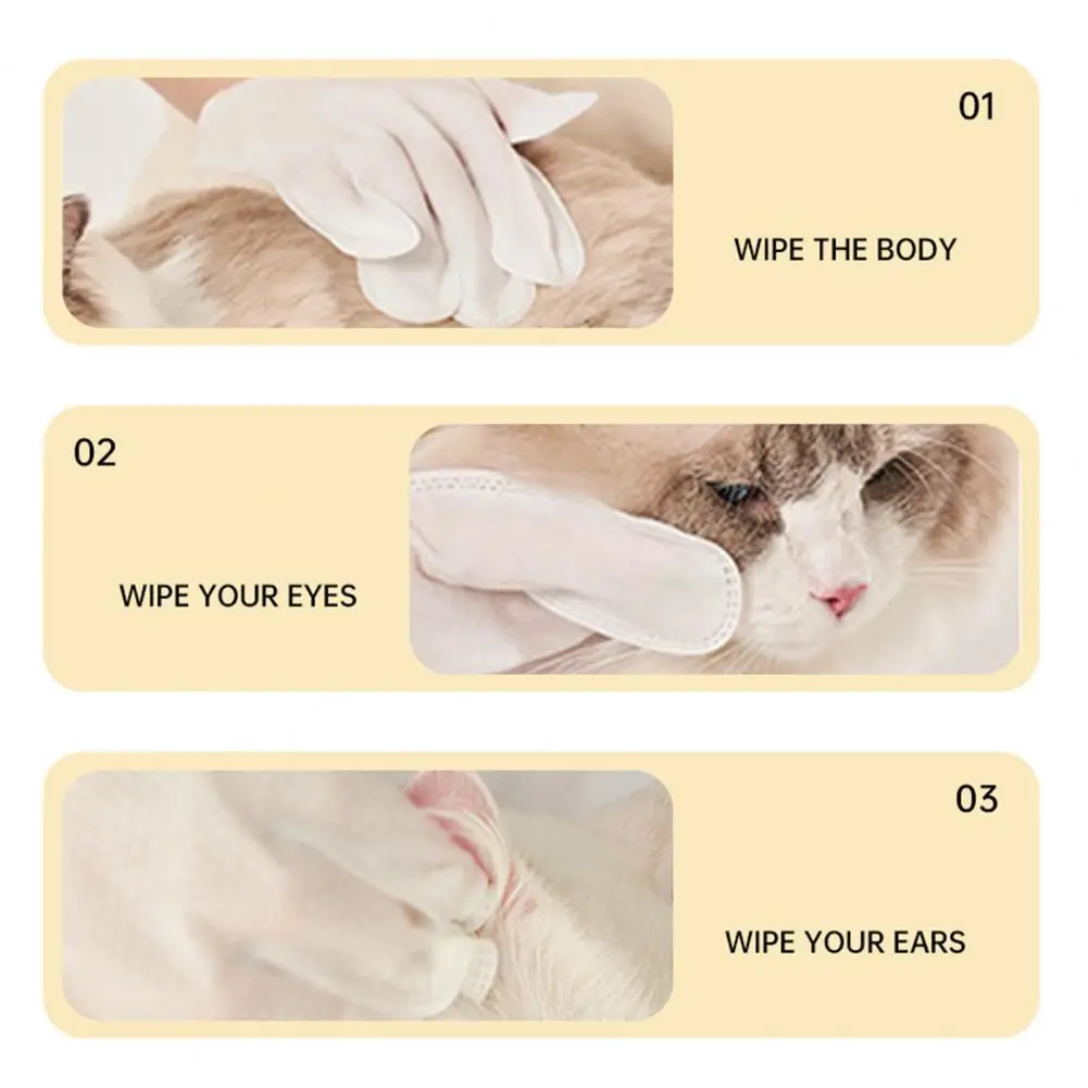 

Практичные чистящие перчатки для домашних животных, безопасные ингредиенты, мягкие влажные салфетки для купания кошек и собак, мягкие перч...