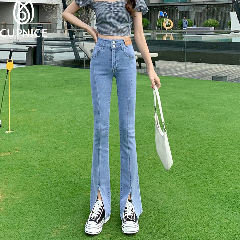 

Женские брюки-клеш из денима, с высокой талией