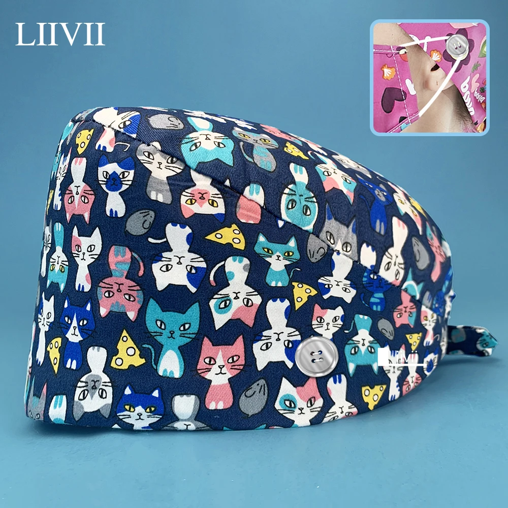 

Хлопковая Регулируемая шапка для врачей и врачей, с пуговицами и повязкой