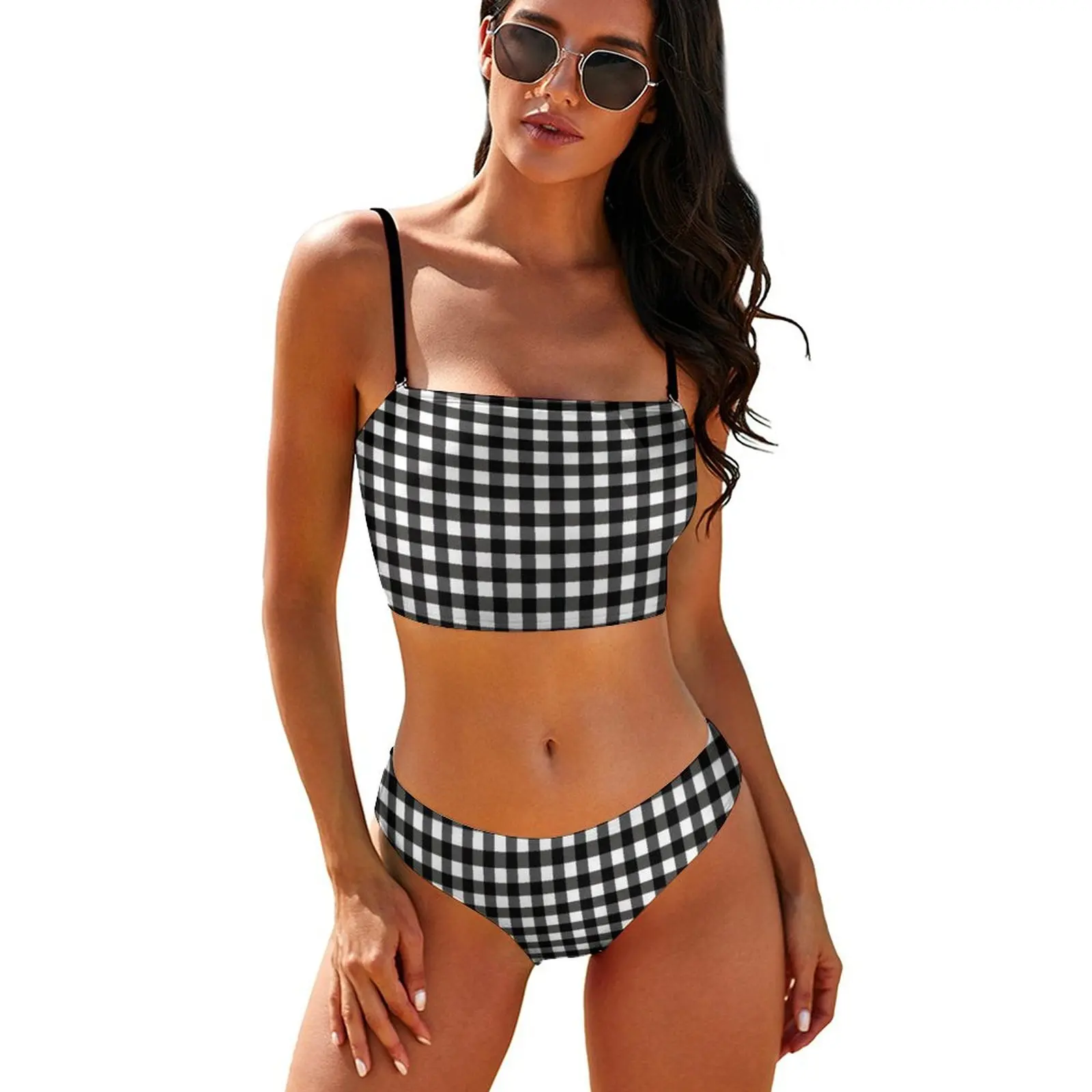 

Retro Plaid Print Bikini Swimsuit Push Up Black White Checkered Bikini Set Aesthetic Swimwear Women Sexy Custom Feminine Bikinis