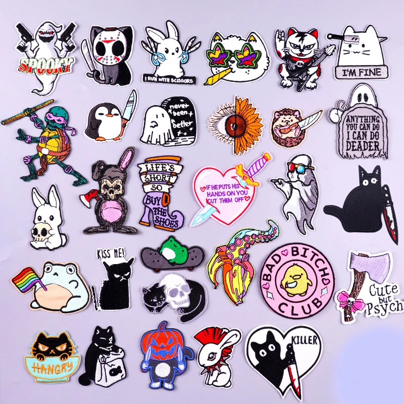 

Animal Embroidered Patches For Clothing Thermoadhesive Patches On Clothes Stripes DIY Cat Badges On Backpack Hook Loop Applique