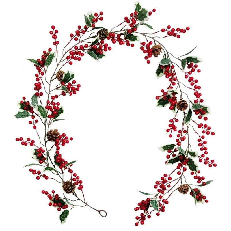 

Red Berry Christmas Garland With Pine Cone Garland Artificial Garland Garden Gate Home Decoration For New Year