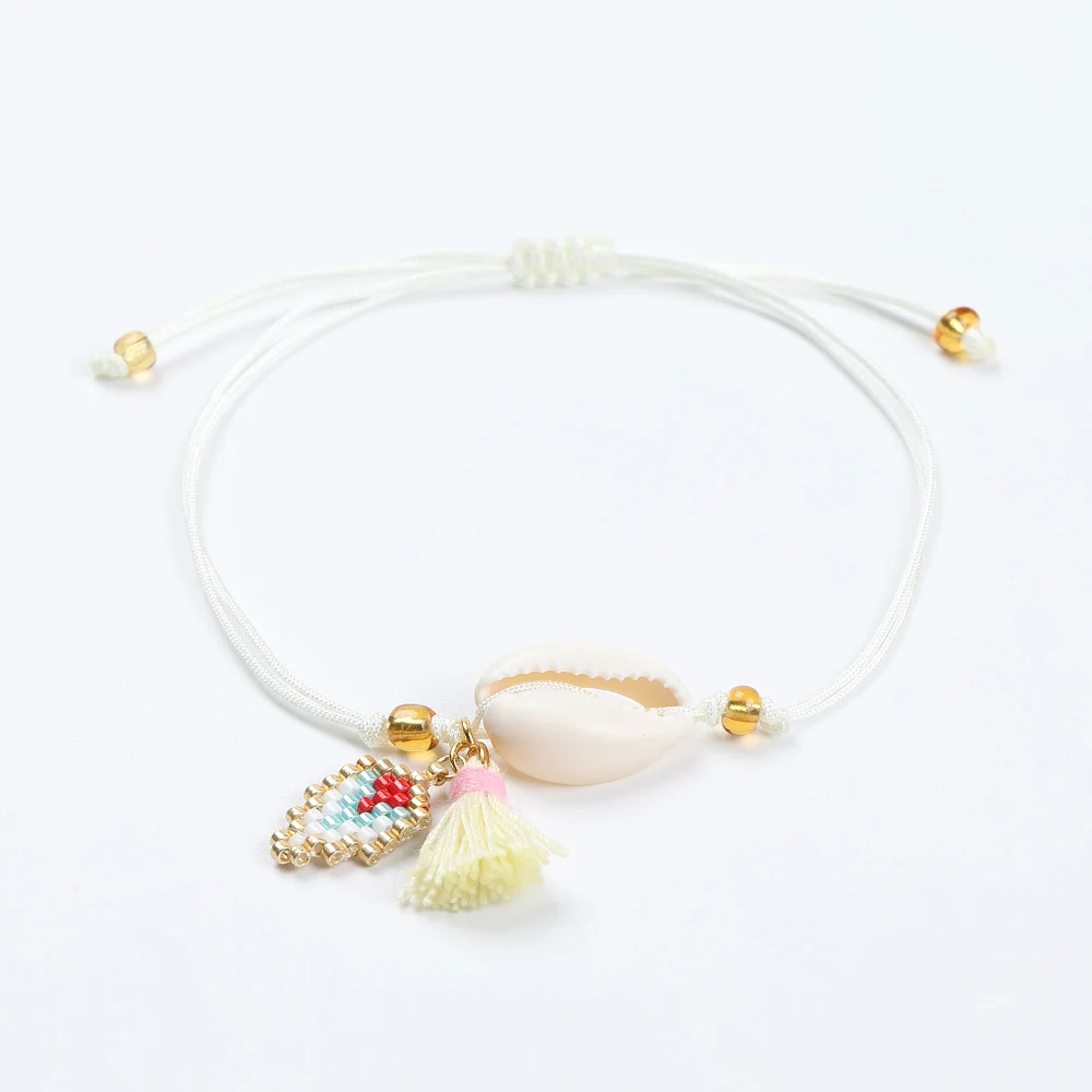 

YASTYT Handmade Woven Leaves & Seashell White Bracelet Jewelry Miyuki Beads Adjustable Rope Bracelets