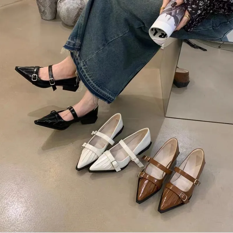 Женские лоферы с острым носком Новое поступление 2024 черное коричневое белое