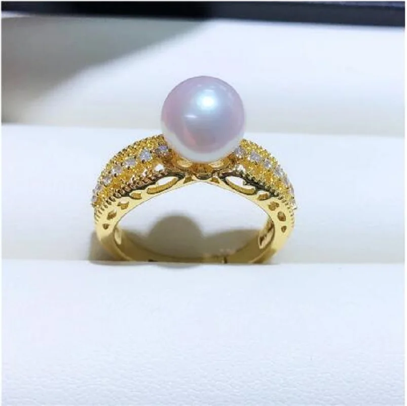 Очаровательное кольцо с белым жемчугом AAA ++ 9-10 ММ Akoya регулируемый размер