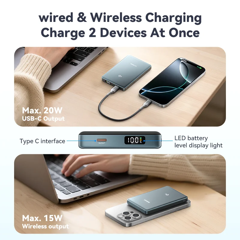 Фото KUULAA Qi2 Магнитный Power Bank 10000 мАч Портативное зарядное устройство PowerBank для Magsafe 15 Вт Беспроводная быстрая зарядка для iPhone 16 Pro Max №3