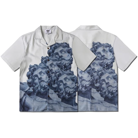Мужская винтажная пляжная рубашка, гавайская уличная одежда большого размера с короткими рукавами и отложным воротником, одежда для лета 2023