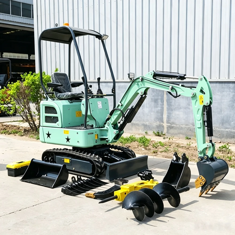 Фото Дизельный мини-экскаватор 1,7 тонны с двигателем Kubota/Yanmar и траншеекопателем для строительства, дома, сада. Быстрая доставка. №2