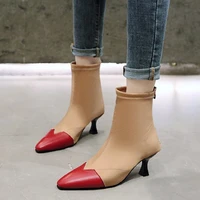 2022 autumn new womens shoe martin boots pointy knit elastic socks boots fashion high heel short boots zapatos mujer